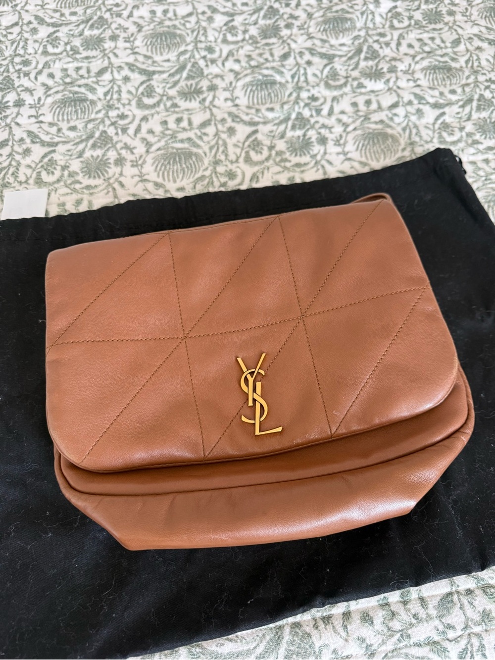 Saint Laurent Cognac Quilted Leather Flap Crossbody with Gold YSL - Picture 2 of 9